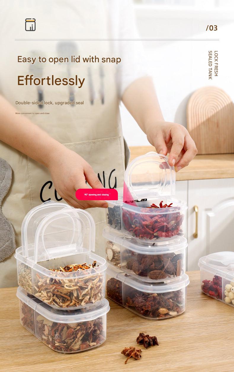 Dual compartment spice storage container for easy access