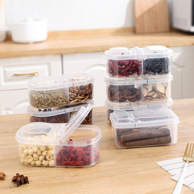Close-up of stackable spice container for kitchen organisation