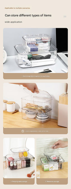 Stylish acrylic storage box on a minimalist desk