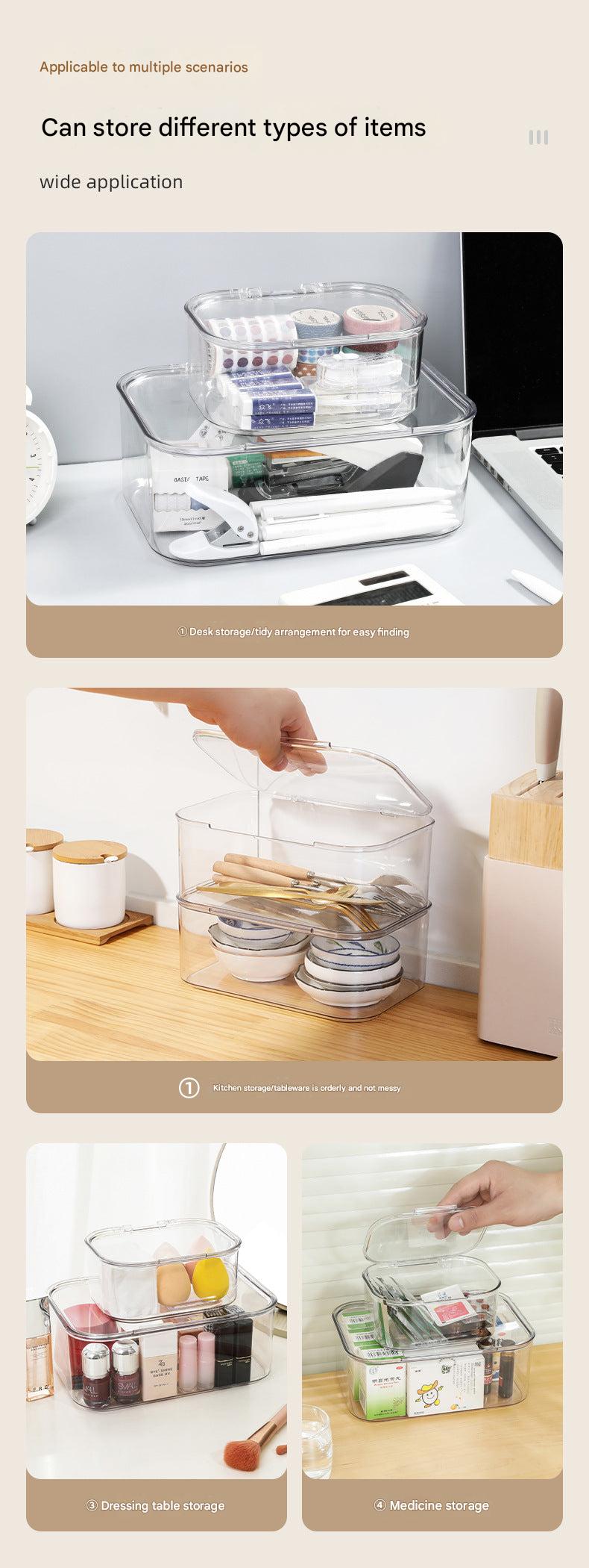 Stylish acrylic storage box on a minimalist desk