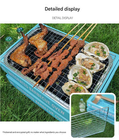 Portable disposable BBQ grill in use outdoors