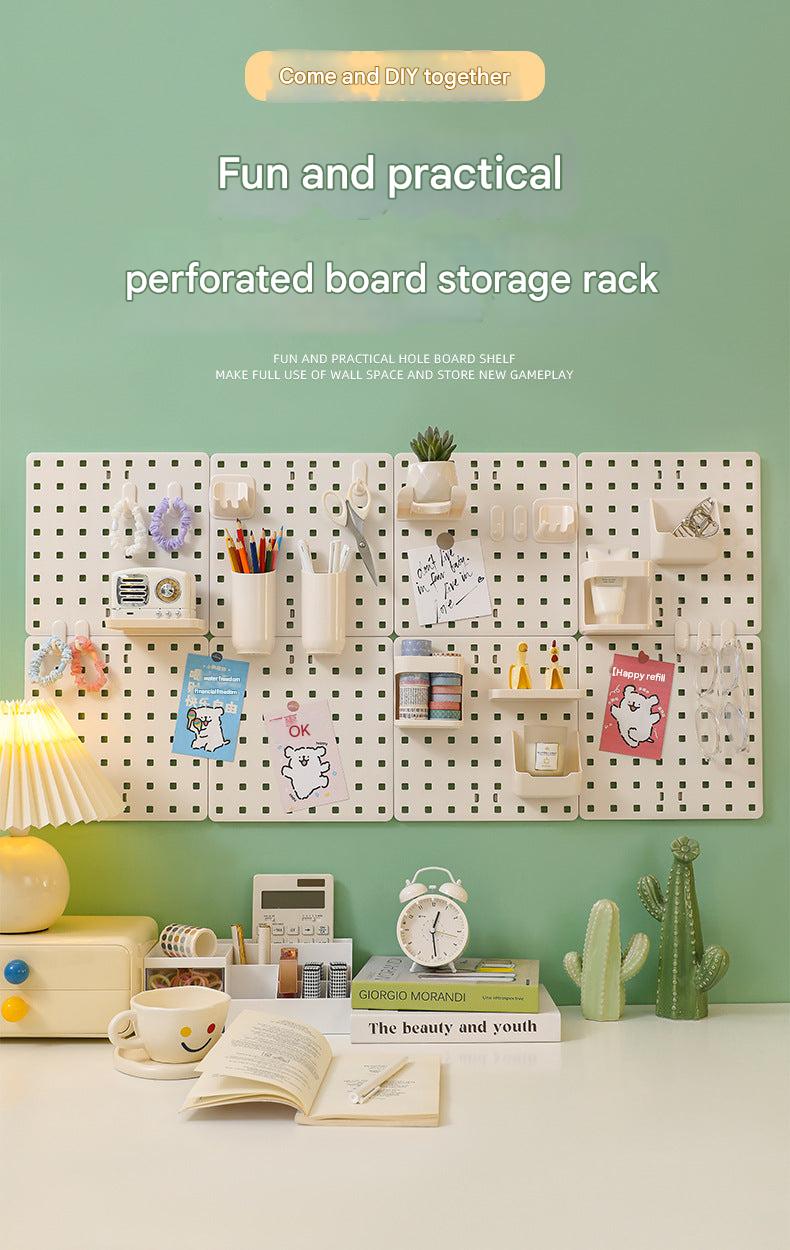 Pegboard organiser in a bathroom setting
