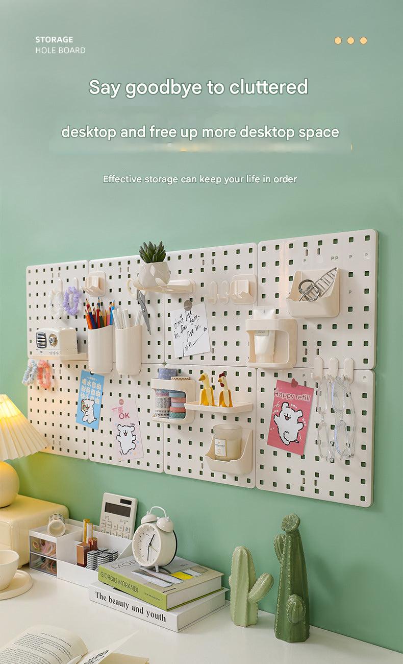 Pegboard organiser in a bathroom setting