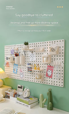 Pegboard organiser in a bathroom setting