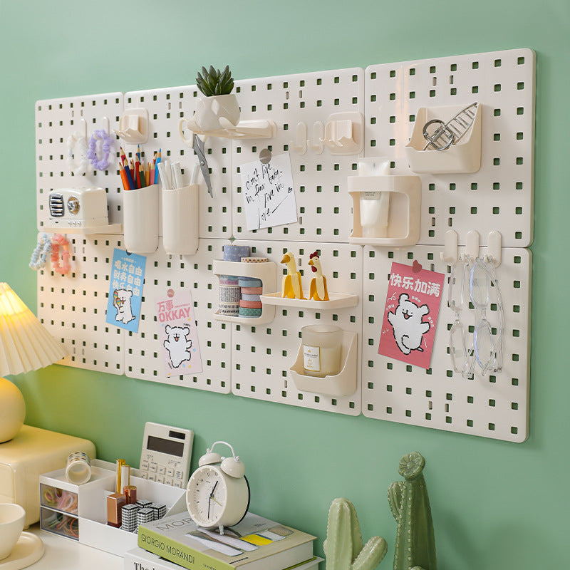 Dorm room setup with pegboard organiser