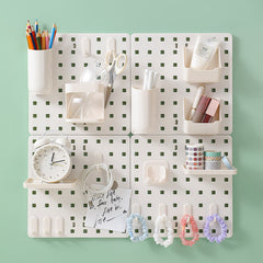 Pegboard organiser in a bathroom setting