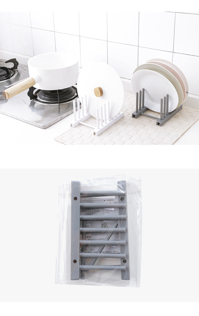 grey utensil rack with plates