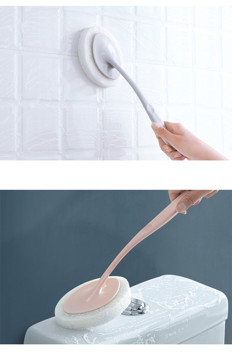 Long handle bathroom cleaning tool in use