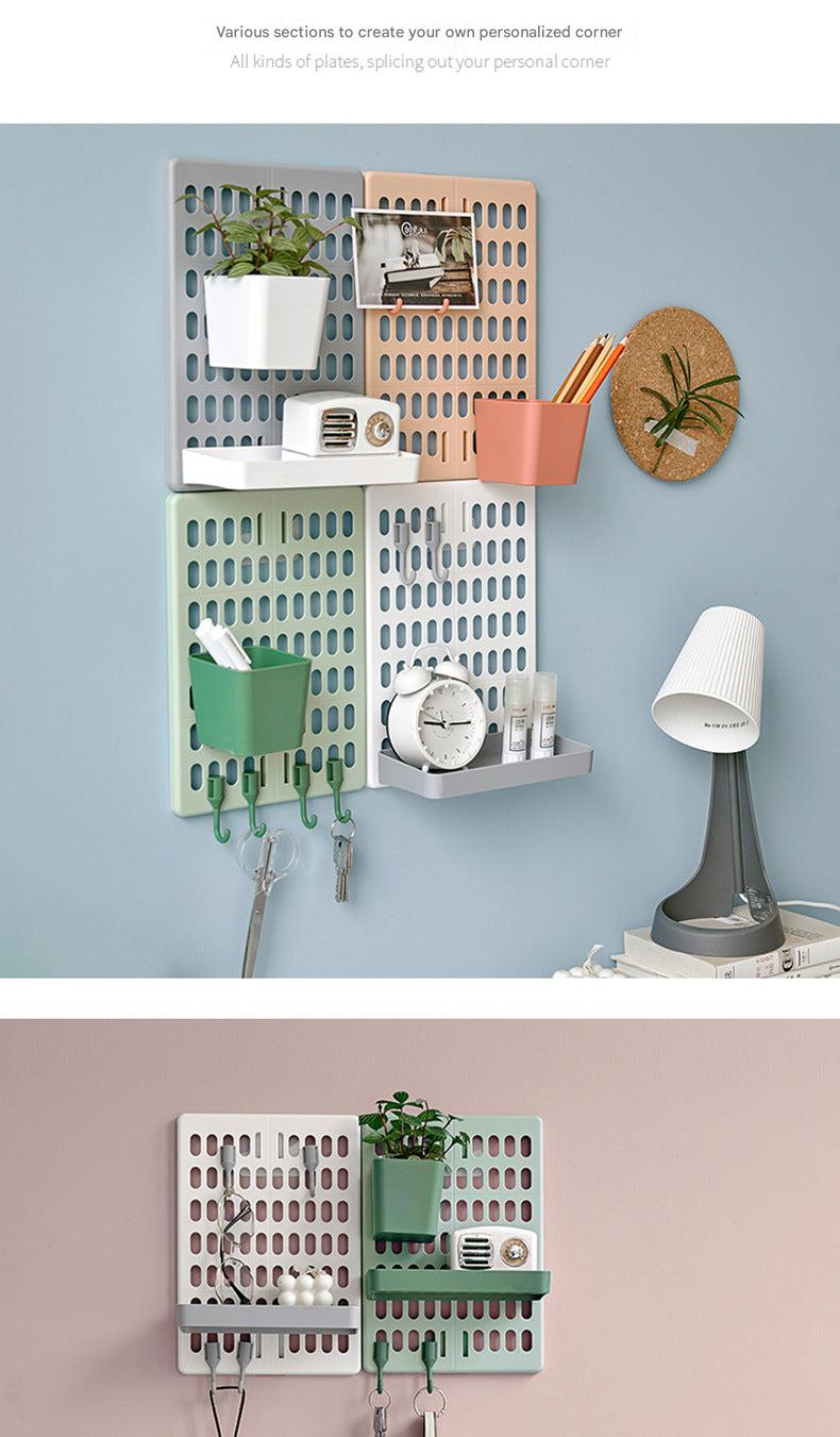 Stylish storage rack mounted on bathroom wall