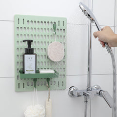 Organised kitchen with wall-mounted rack