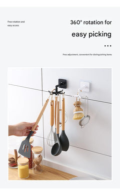 black adhesive hook holding utensils