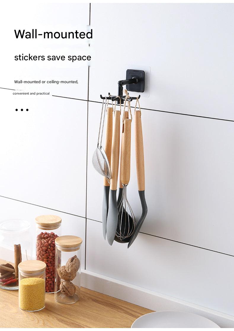 white rotating hooks in bathroom