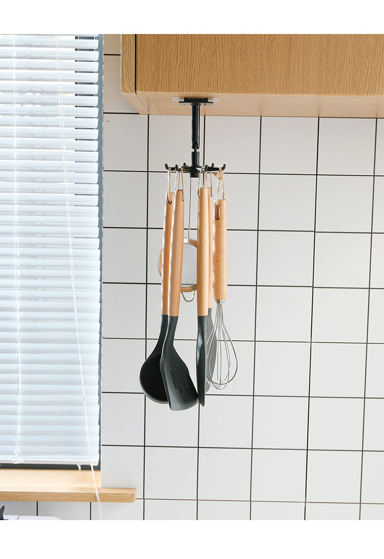 kitchen tools on rotating hooks