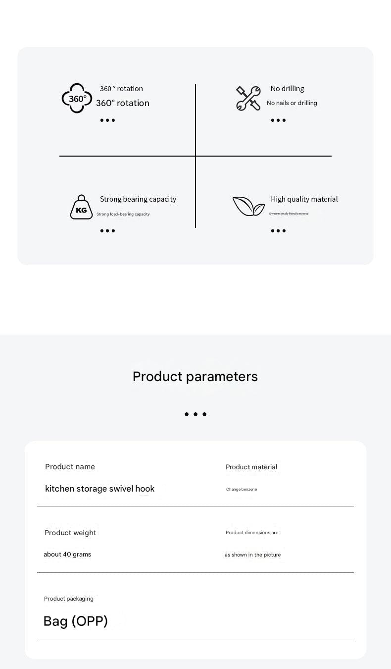 kitchen tools on rotating hooks