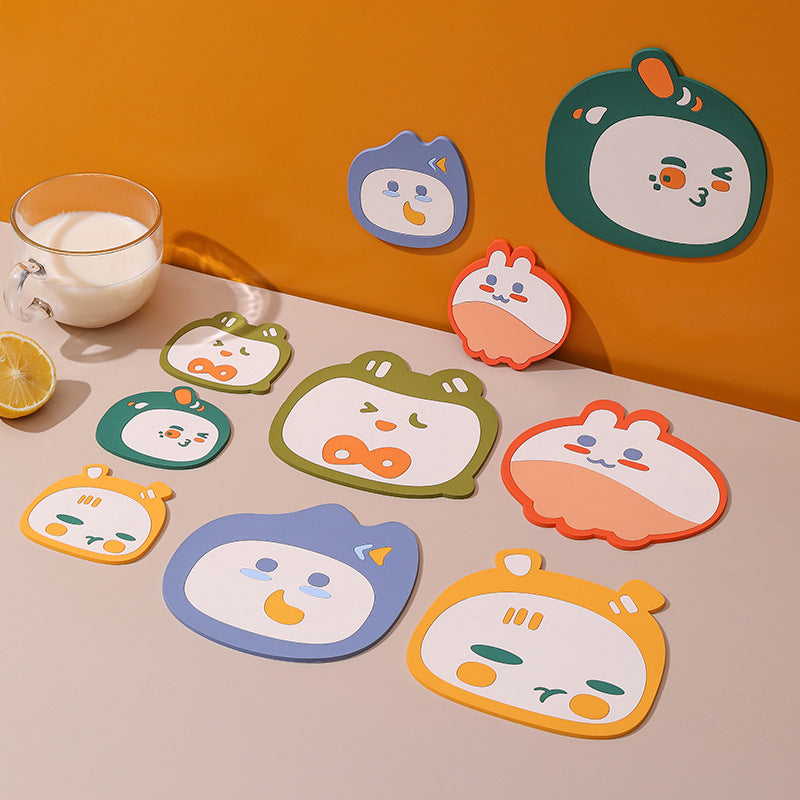 Colourful cartoon table mat in dark green design