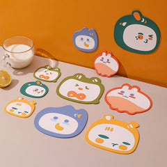 Colourful cartoon table mat in dark green design