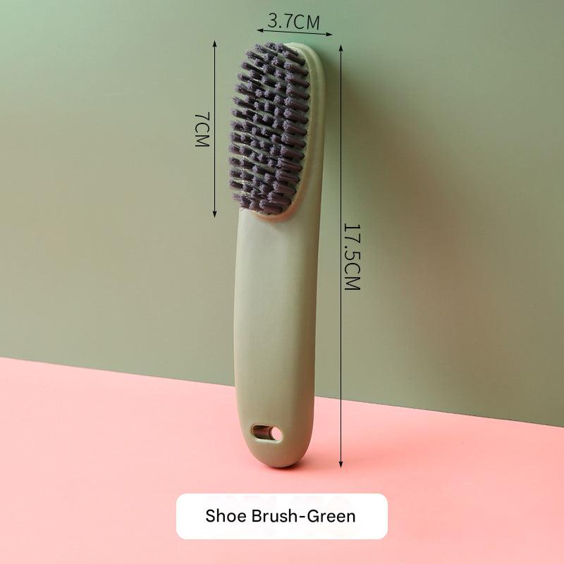 Overhead view of cleaning brush on shoes