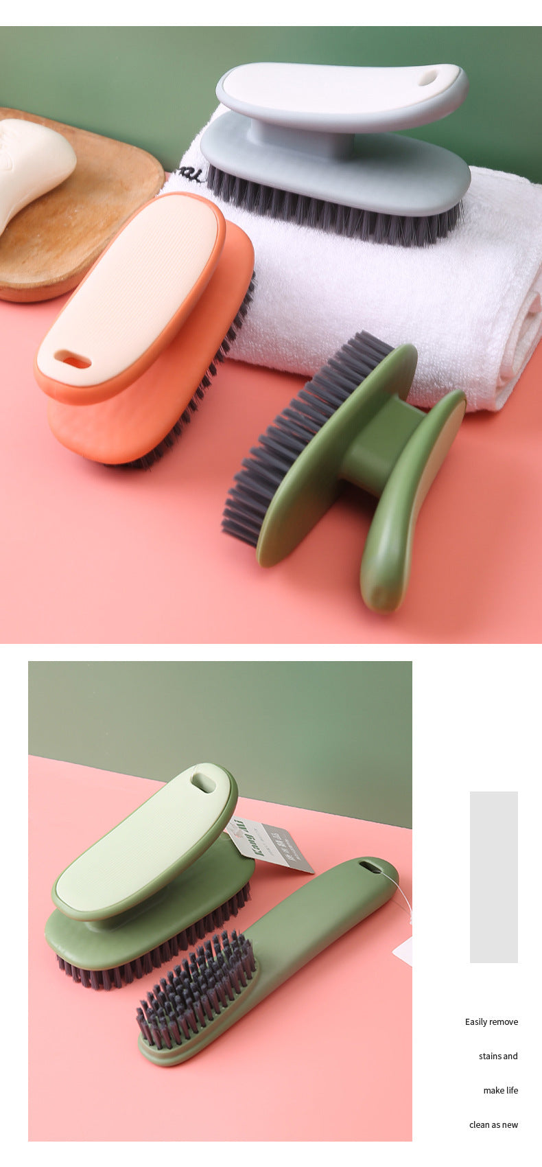 Overhead view of cleaning brush on shoes