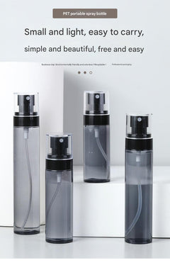 Various angles of a travel-friendly spray bottle