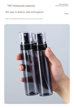 Close-up of a PET plastic travel spray bottle