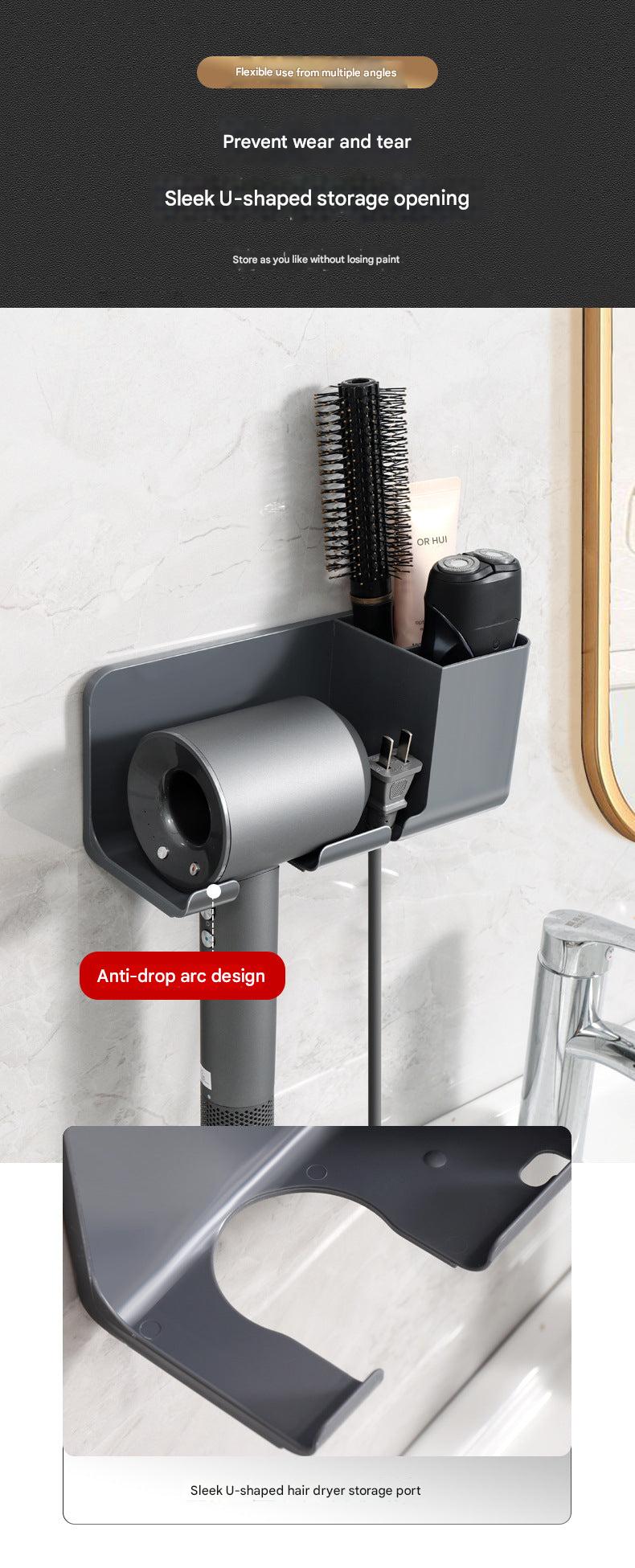 Hair dryer in wall-mounted holder close-up