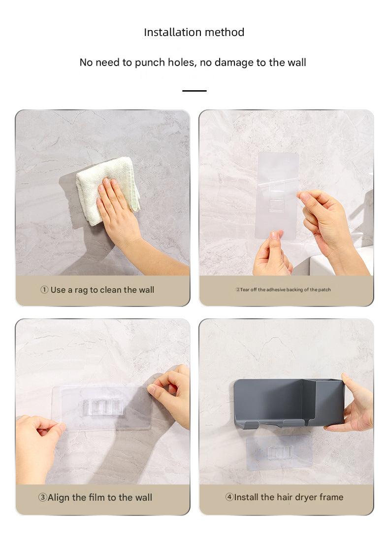 Installation demo of no drilling hair dryer holder