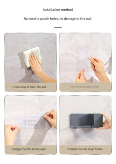 Installation demo of no drilling hair dryer holder