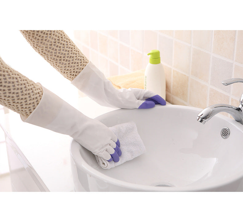 Image of blue latex dishwashing gloves