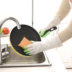 Image of blue latex dishwashing gloves