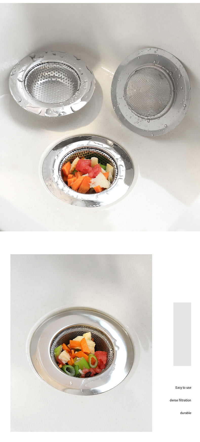 Durable sink strainer for kitchen use