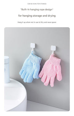 User demonstrating gloves in shower