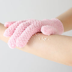 Close-up of exfoliating gloves