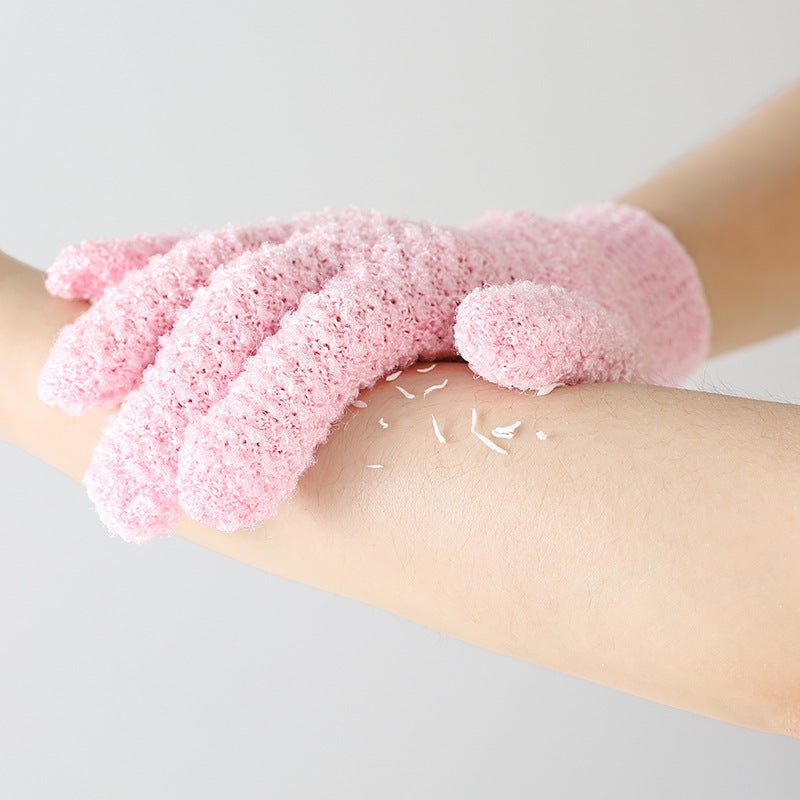 Close-up of exfoliating gloves