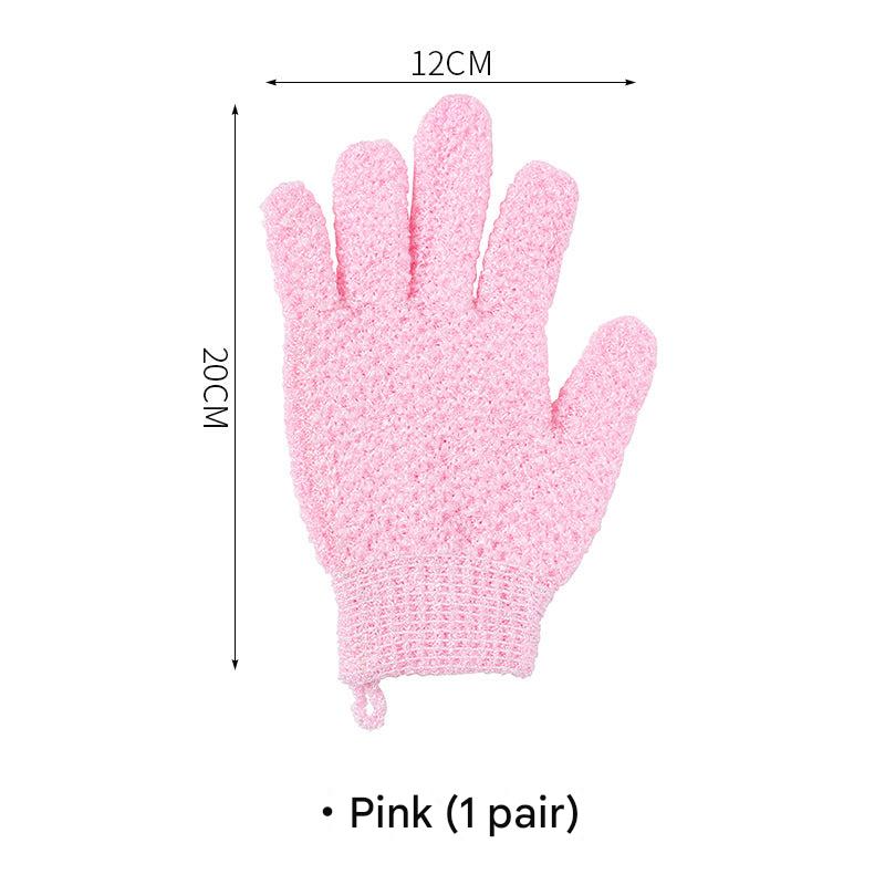Detailed view of blue bath gloves