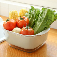 yellow vegetable washing basket showing drainage