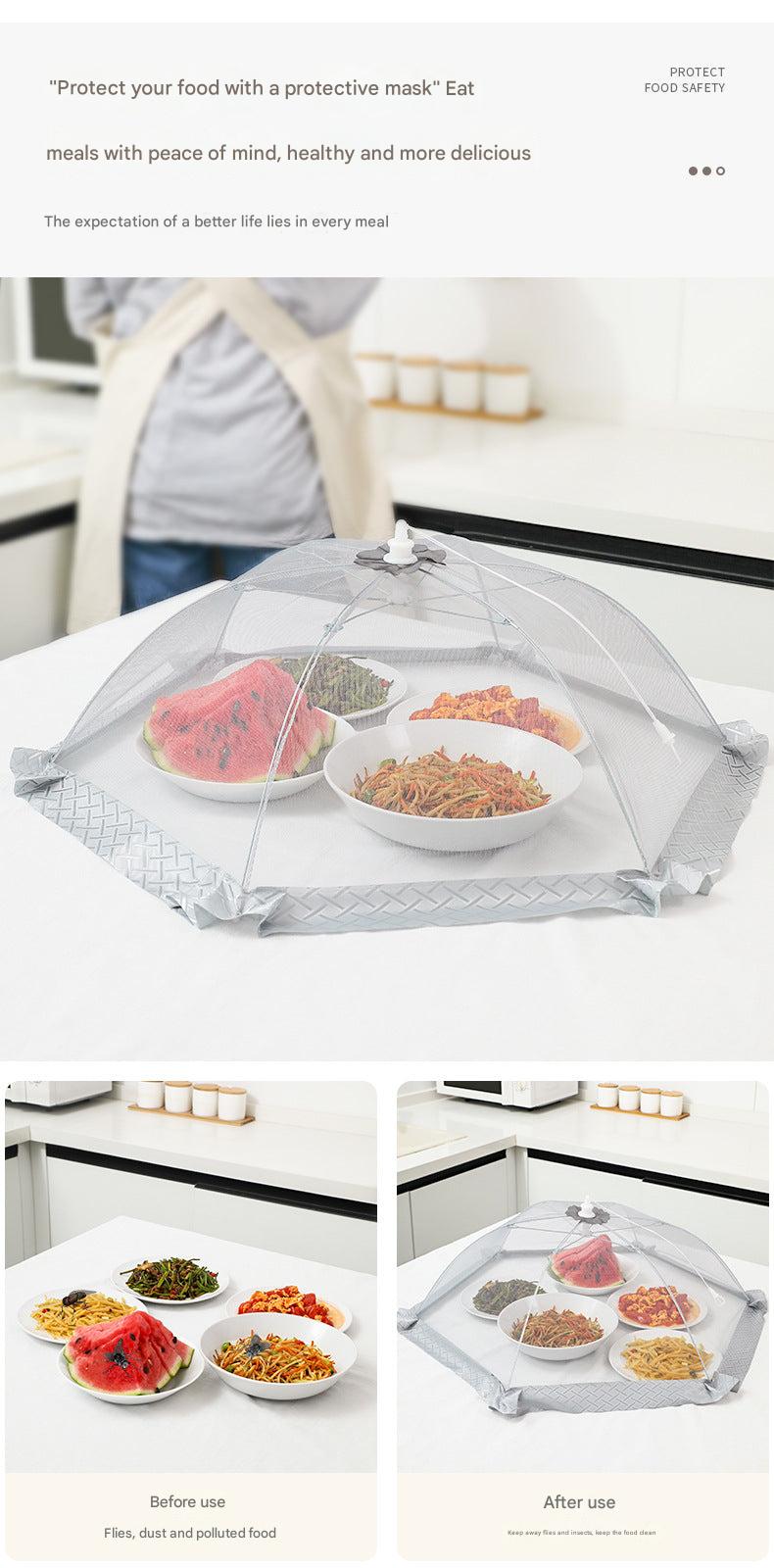 Various size options of food covers laid out