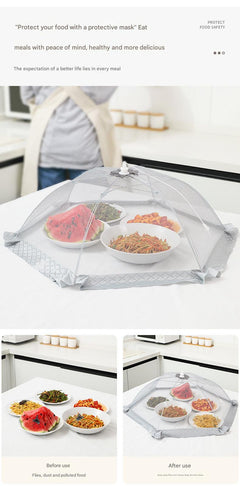 Various size options of food covers laid out