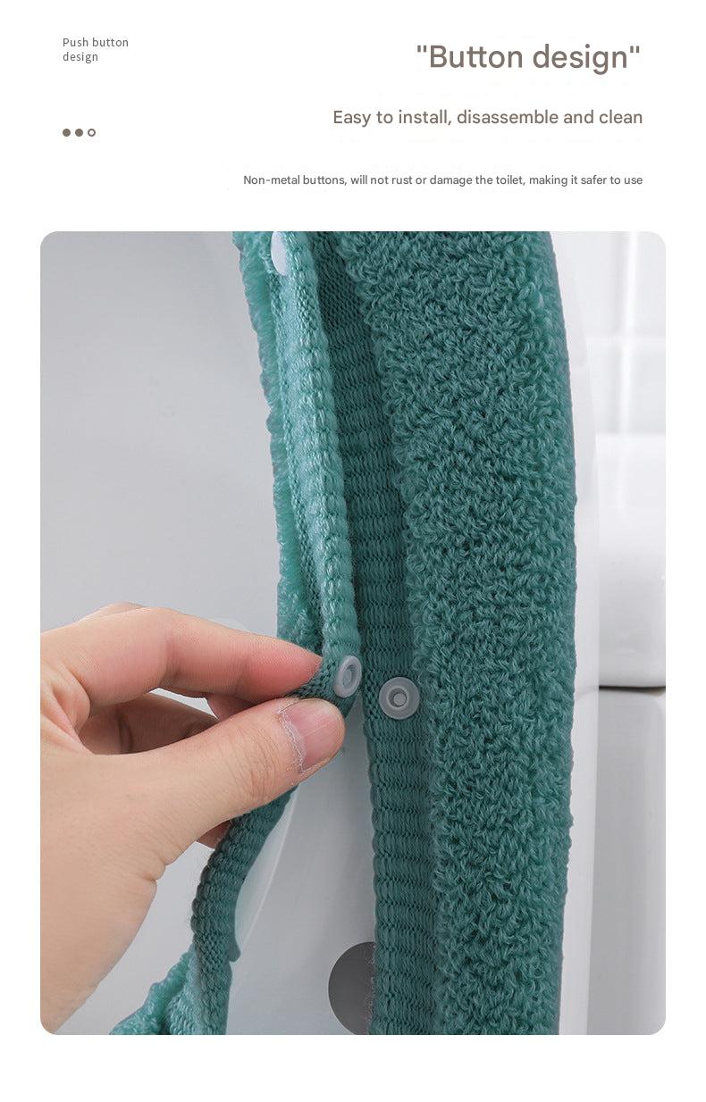 Stylish toilet seat cover displayed at home