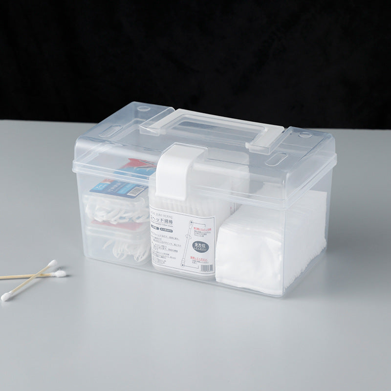 Transparent storage box with handle side view