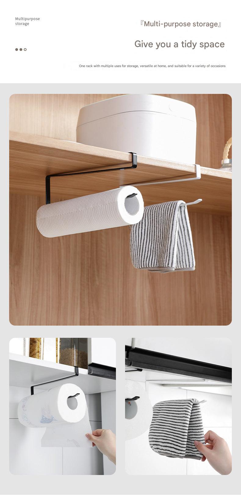 black paper towel holder on wall