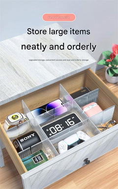 Transparent drawer organizer dividers in a drawer