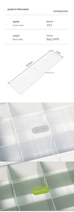 Clear drawer storage dividers for household items