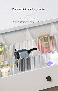 Clear drawer dividers showcasing storage efficiency