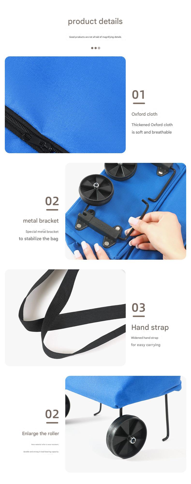 Close-up of the foldable features on the trolley