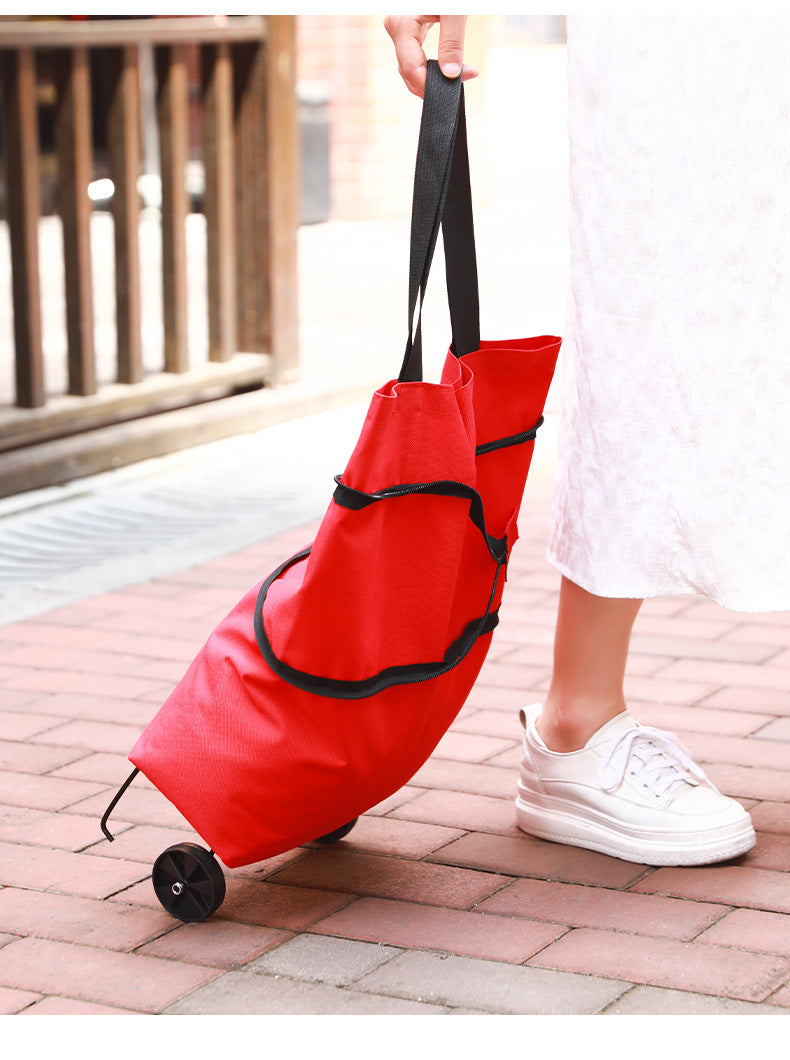 Foldable grocery shopping cart with wheels in orange