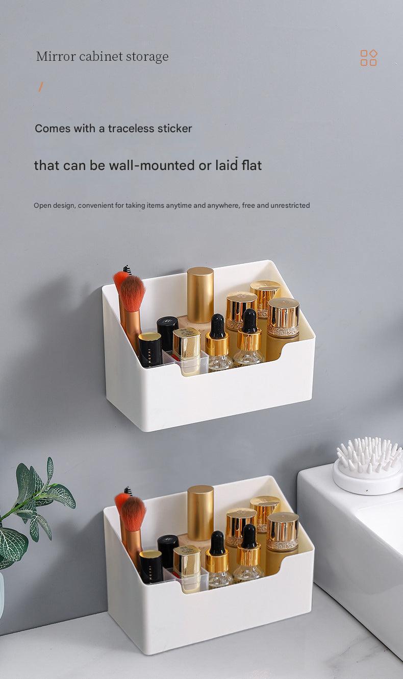 Storage box installed in a bathroom for toiletries