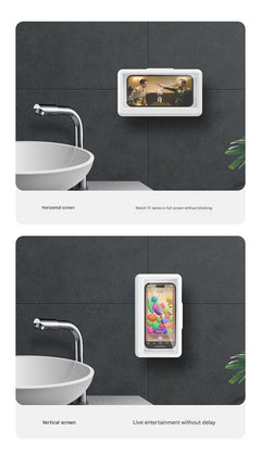 Close-up of adjustable bathroom phone holder in black