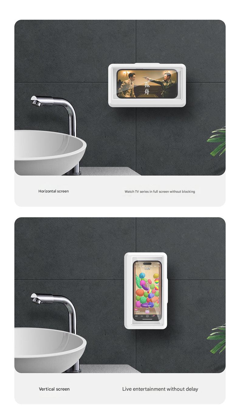 Close-up of adjustable bathroom phone holder in black