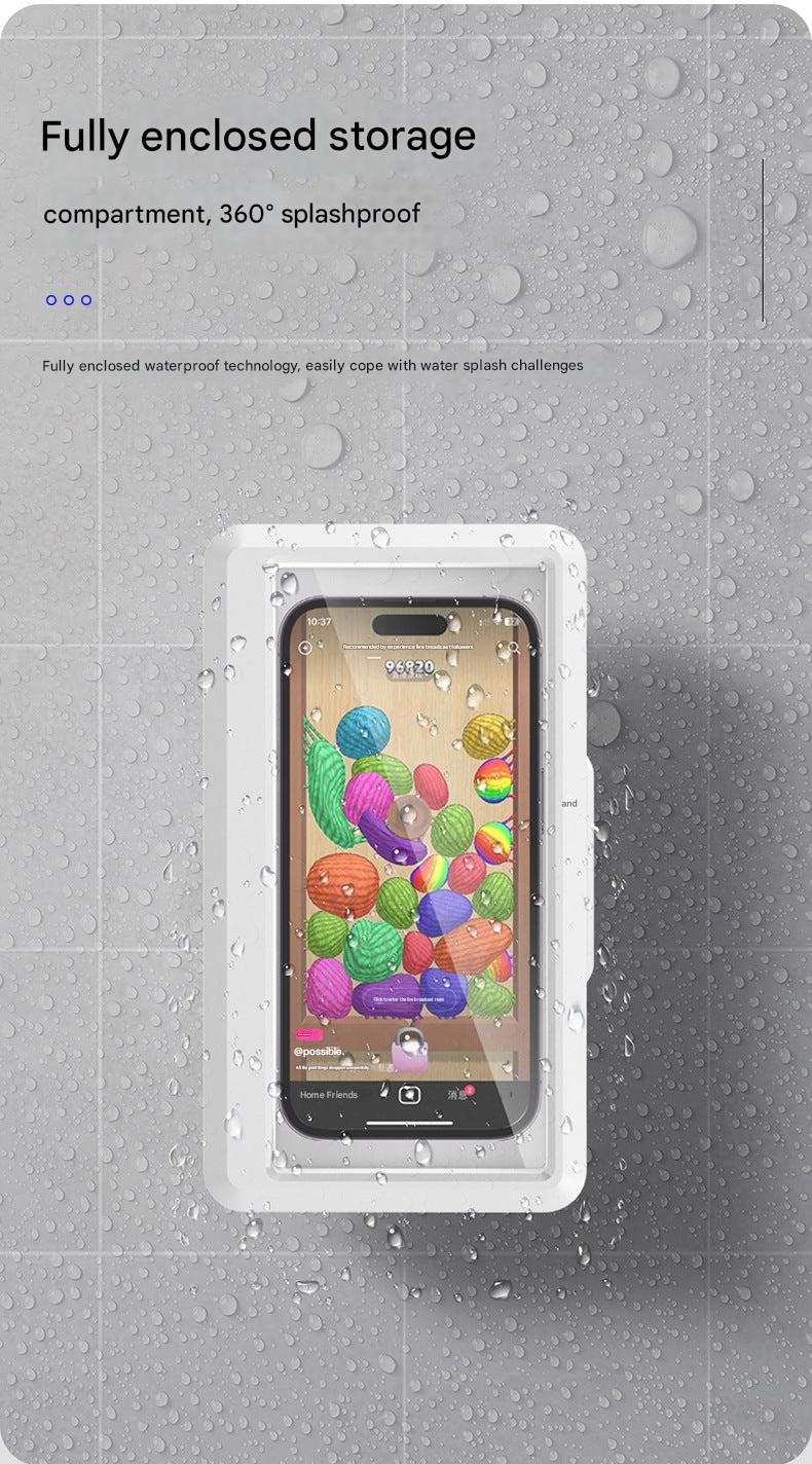 White waterproof phone holder shown against wall