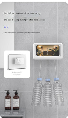 Setup of mobile phone holder in bathroom environment